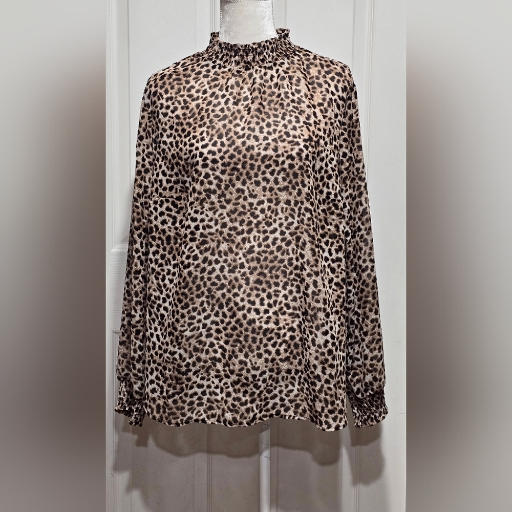 Torrid Leopard Print Chiffon Smocked Neck Blouse